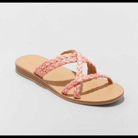 NWT Women's Opal Strappy Slide Sandals Universal Thread Coral Pink Size 6 - Picture 1 of 3